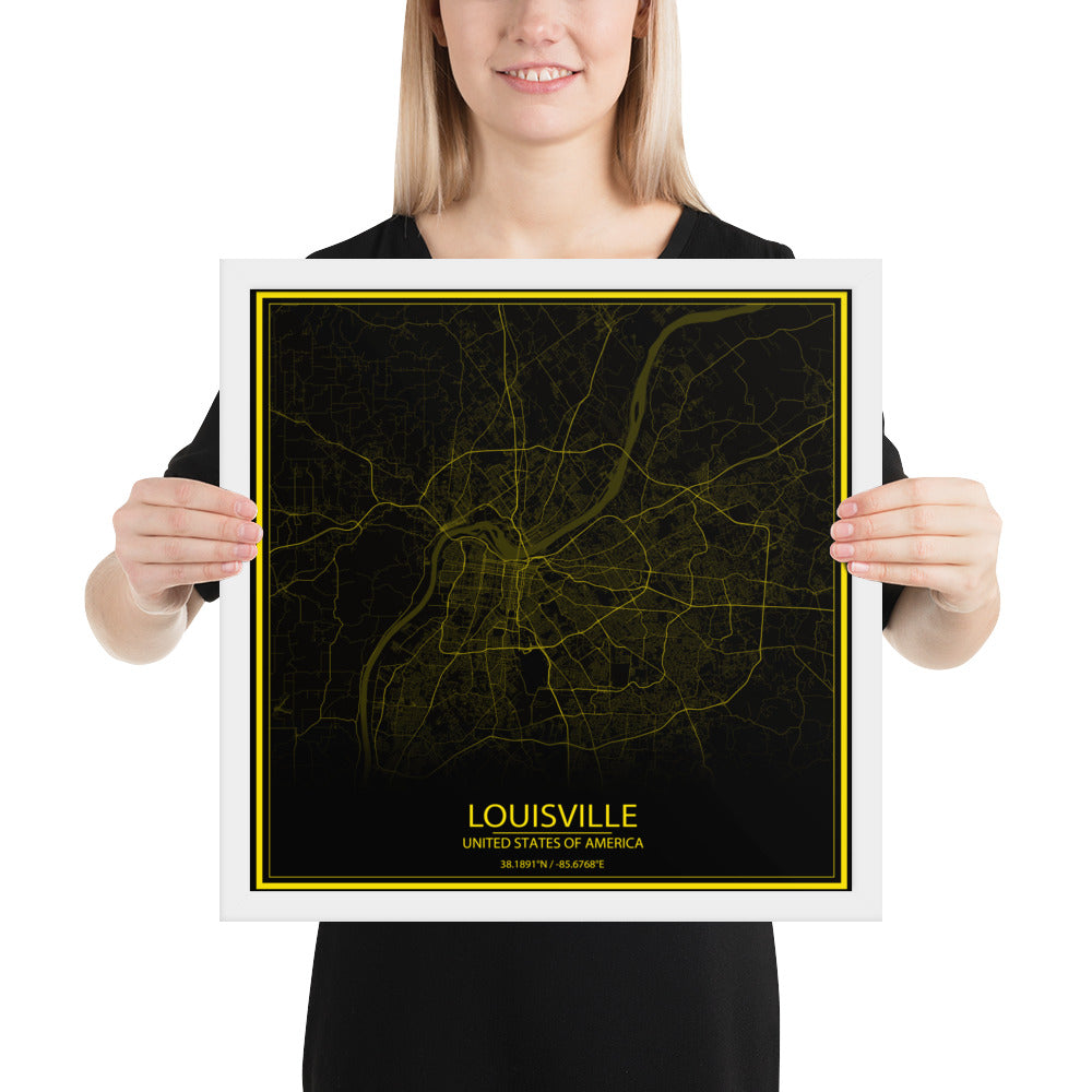 Louisville Black and Yellow Framed Map