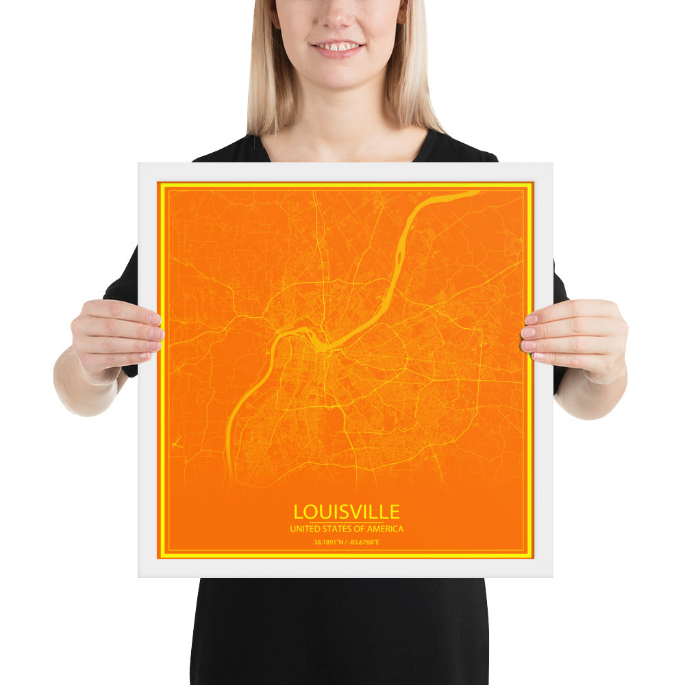 Louisville Orange and Yellow Framed Map