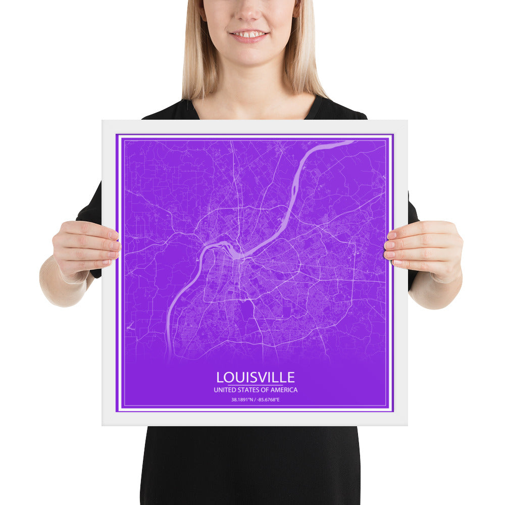 Louisville Purple and White Framed Map