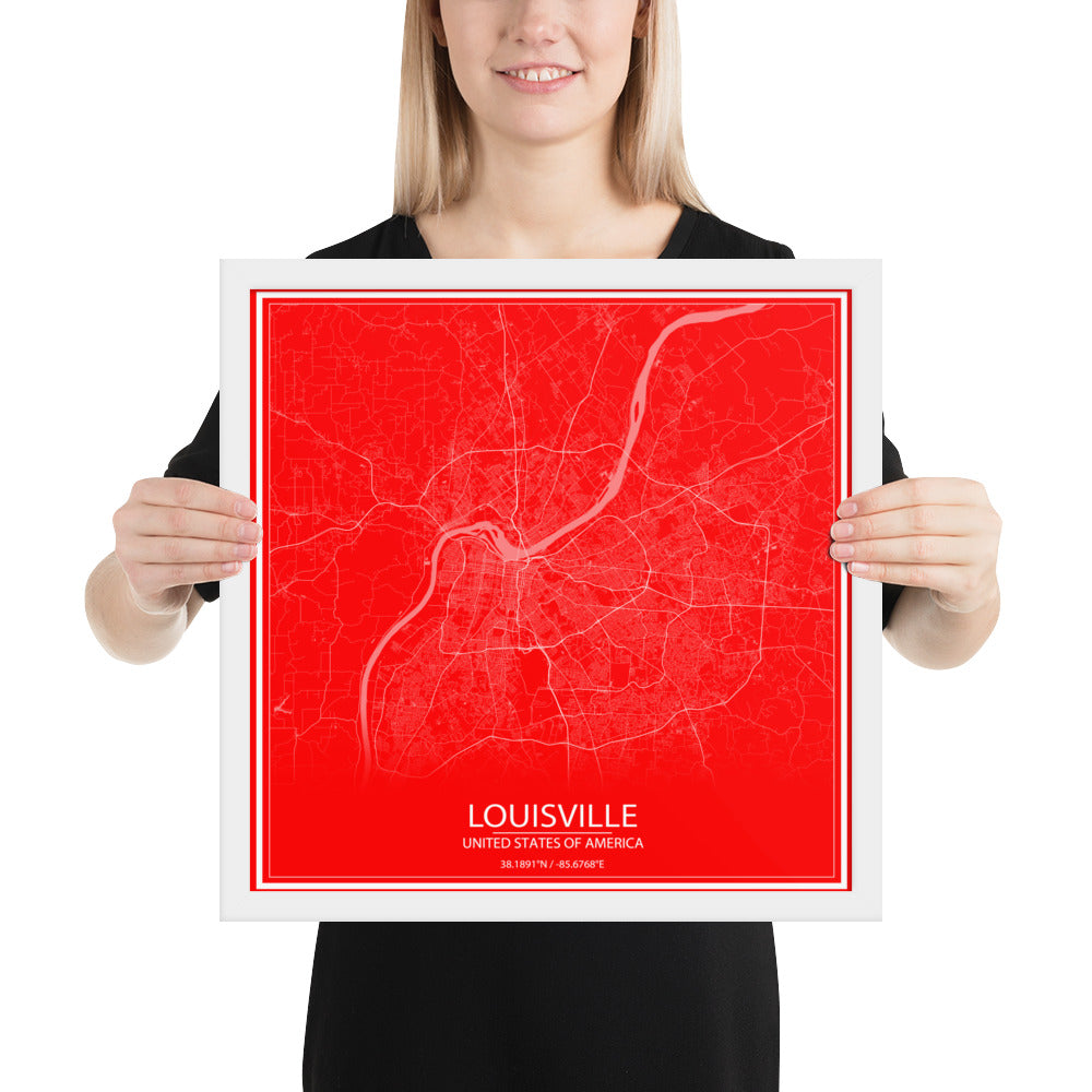 Louisville Red and White Framed Map