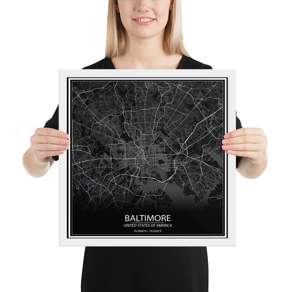 Baltimore Black Framed Map