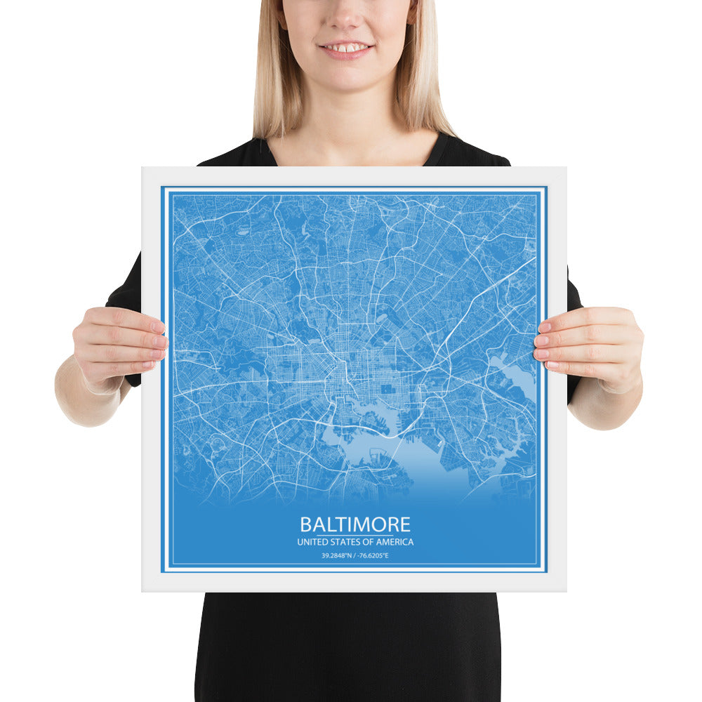 Baltimore Blue and White Framed Map