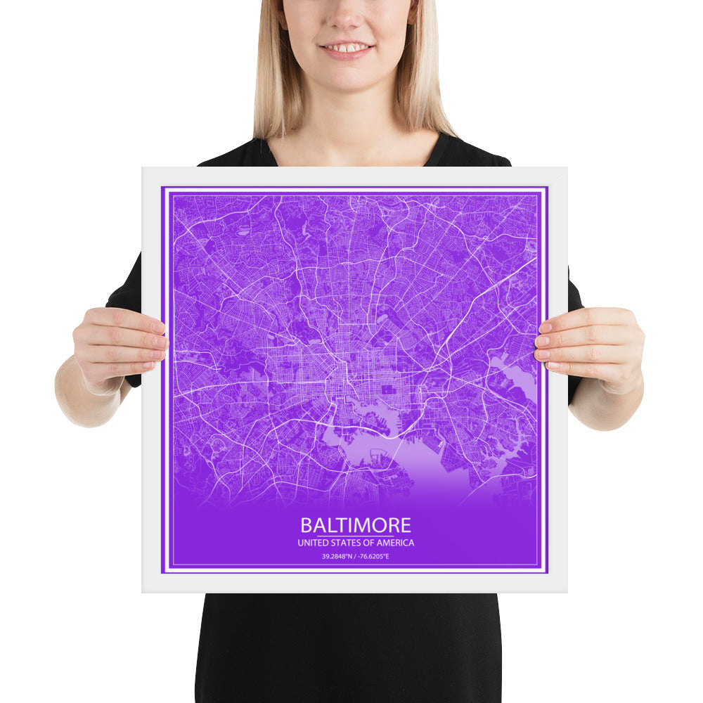 Baltimore Purple and White Framed Map