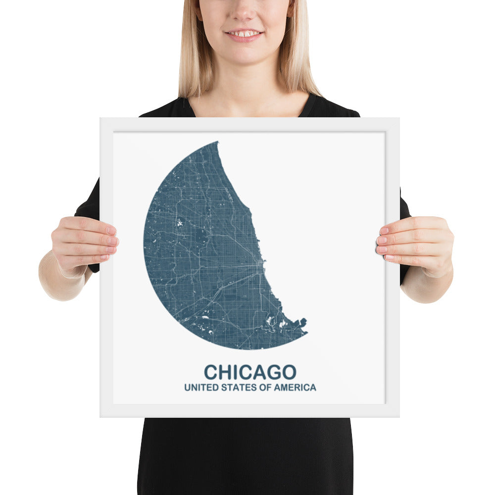 Chicago Circular Blue Framed Map