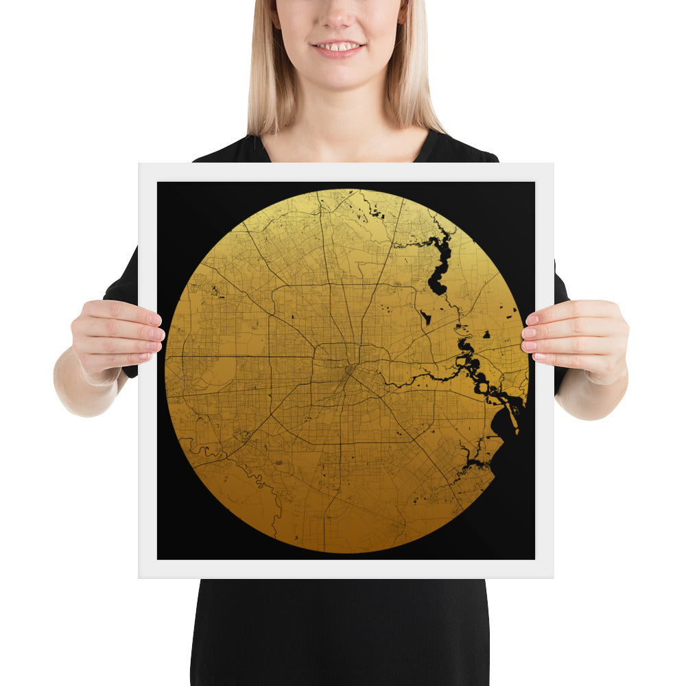 Houston Gold on Black Framed Map