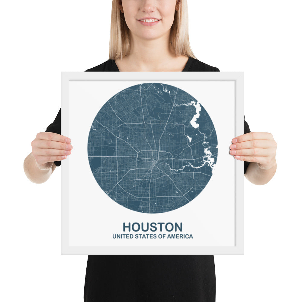 Houston Circular Blue Framed Map