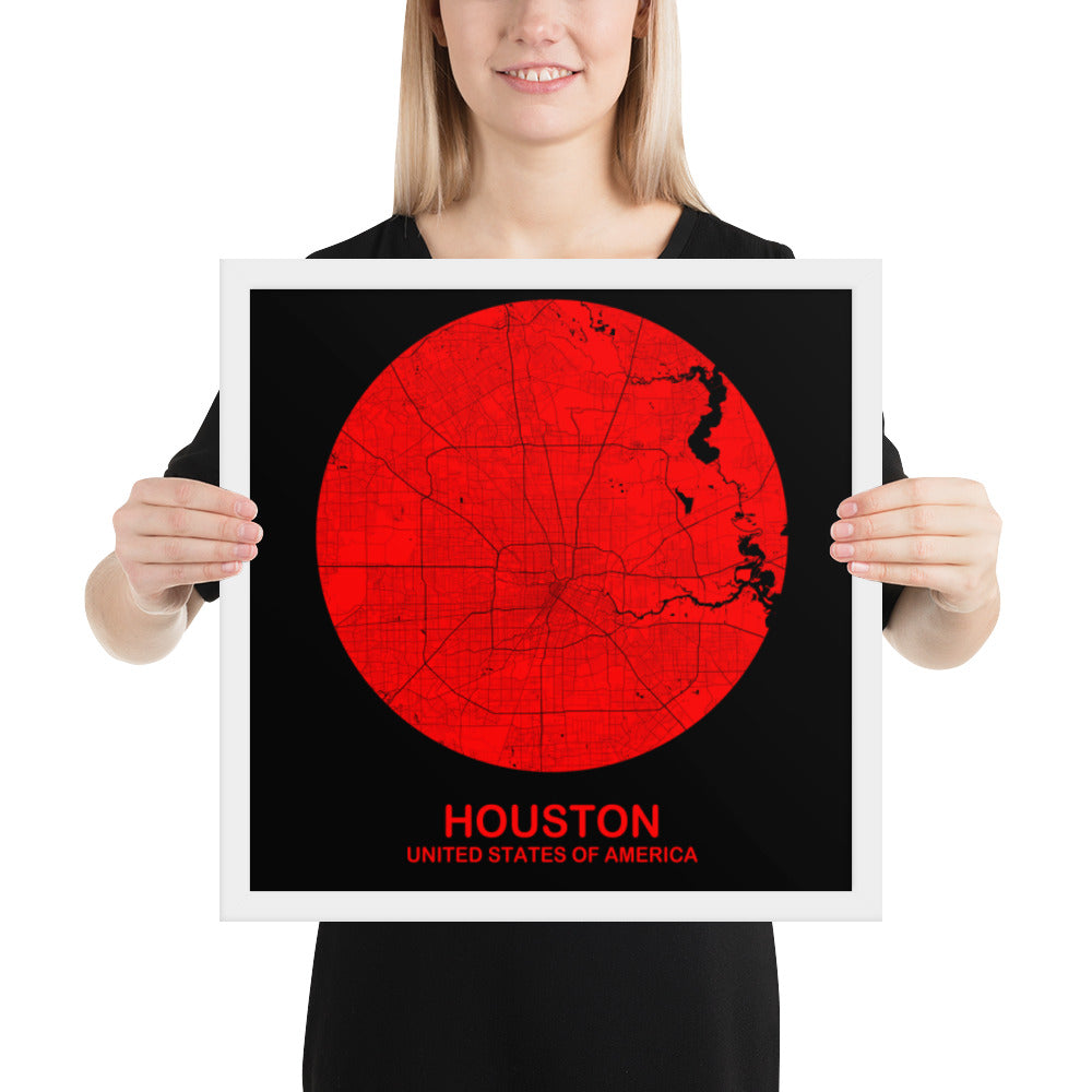 Houston Circular Red Framed Map