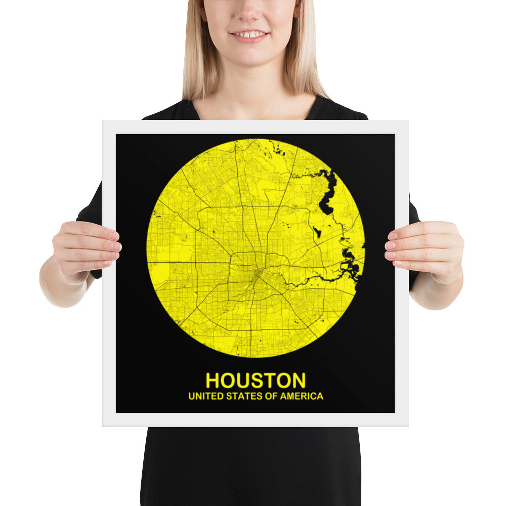 Houston Circular Yellow Framed Map