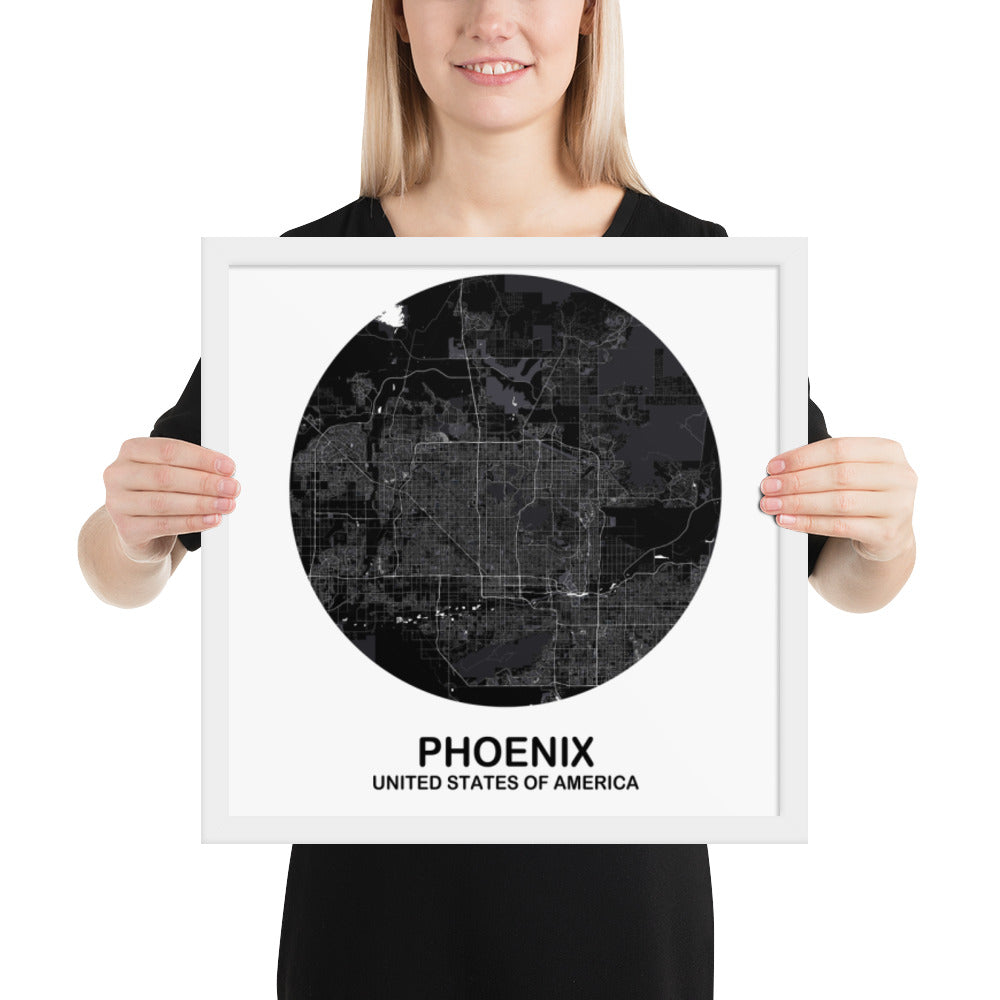 Phoenix Circular Black Framed Map