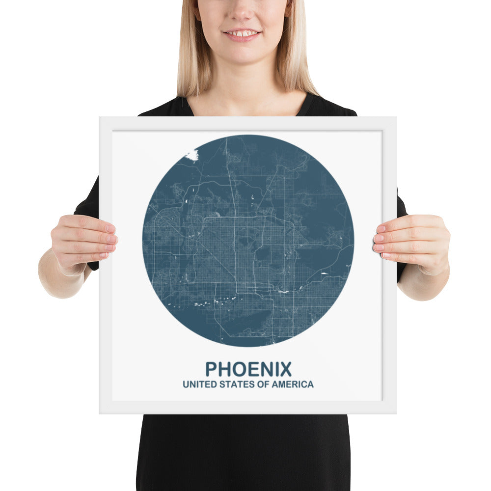 Phoenix Circular Blue Framed Map