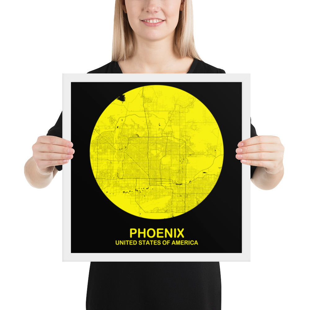 Phoenix Circular Yellow Framed Map