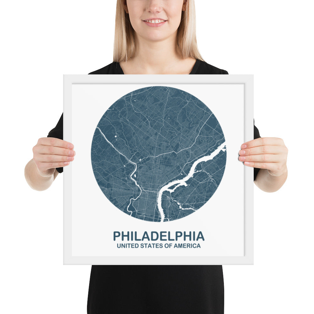 Philadelphia Circular Blue Framed Map