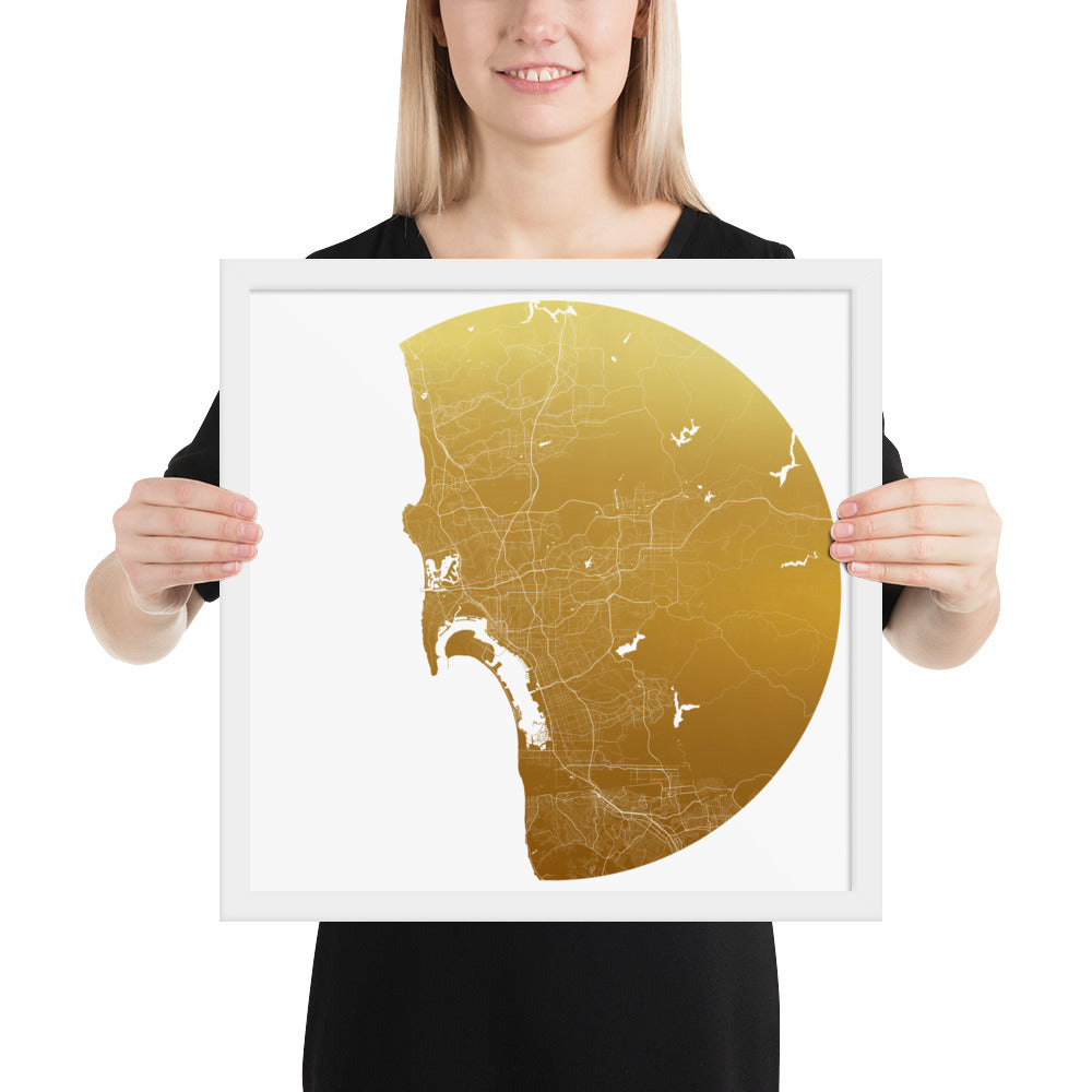 San Diego Gold on White Framed Map