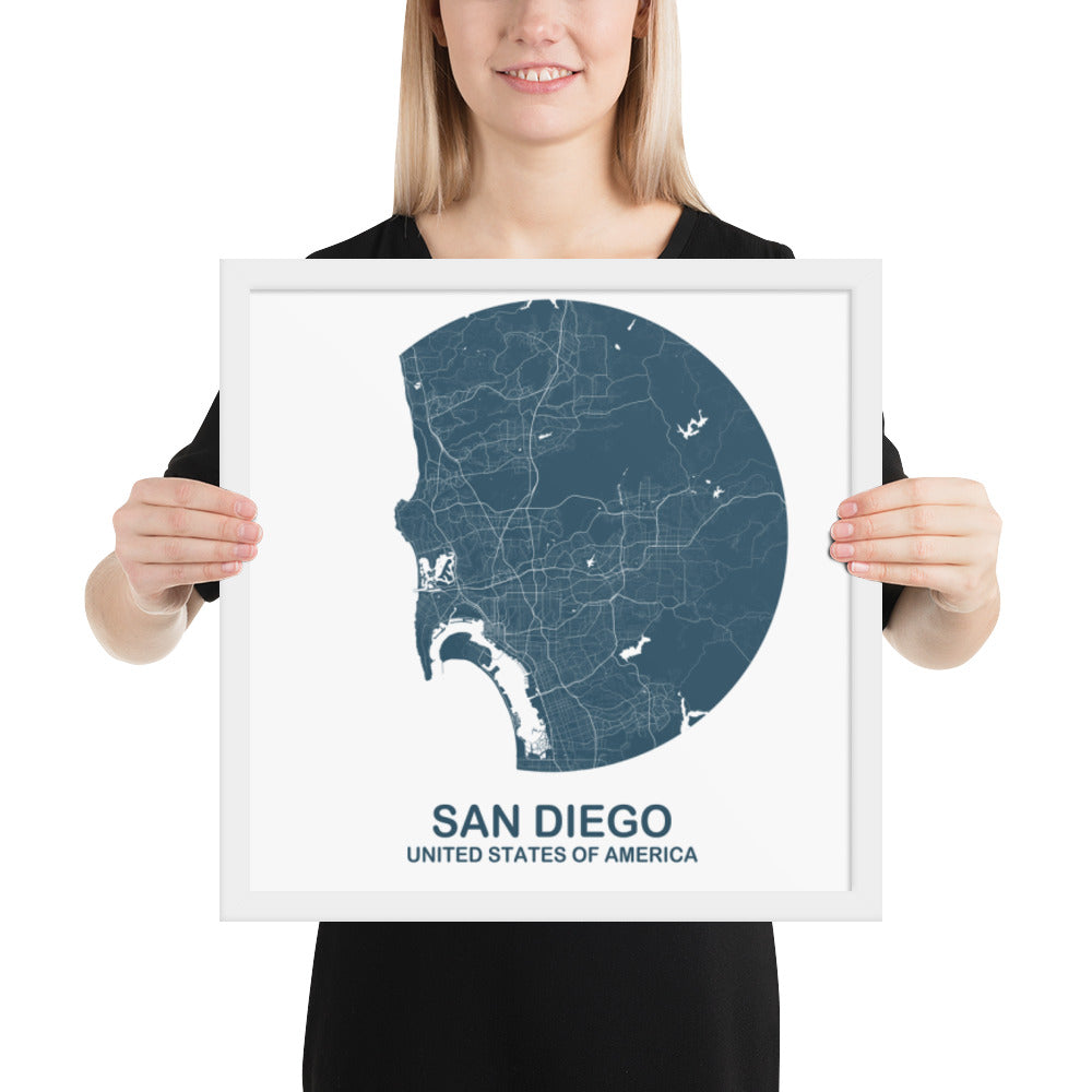 San Diego Circular Blue Framed Map