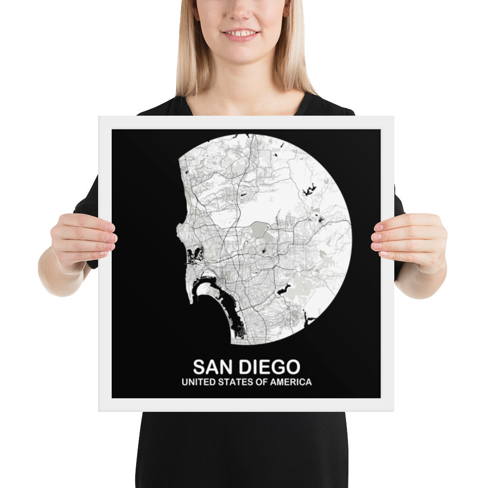 San Diego Circular White Framed Map