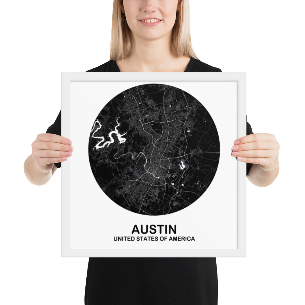 Austin Circular Black Framed Map