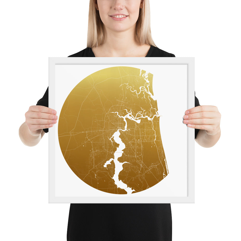 Jacksonville Gold on White Framed Map