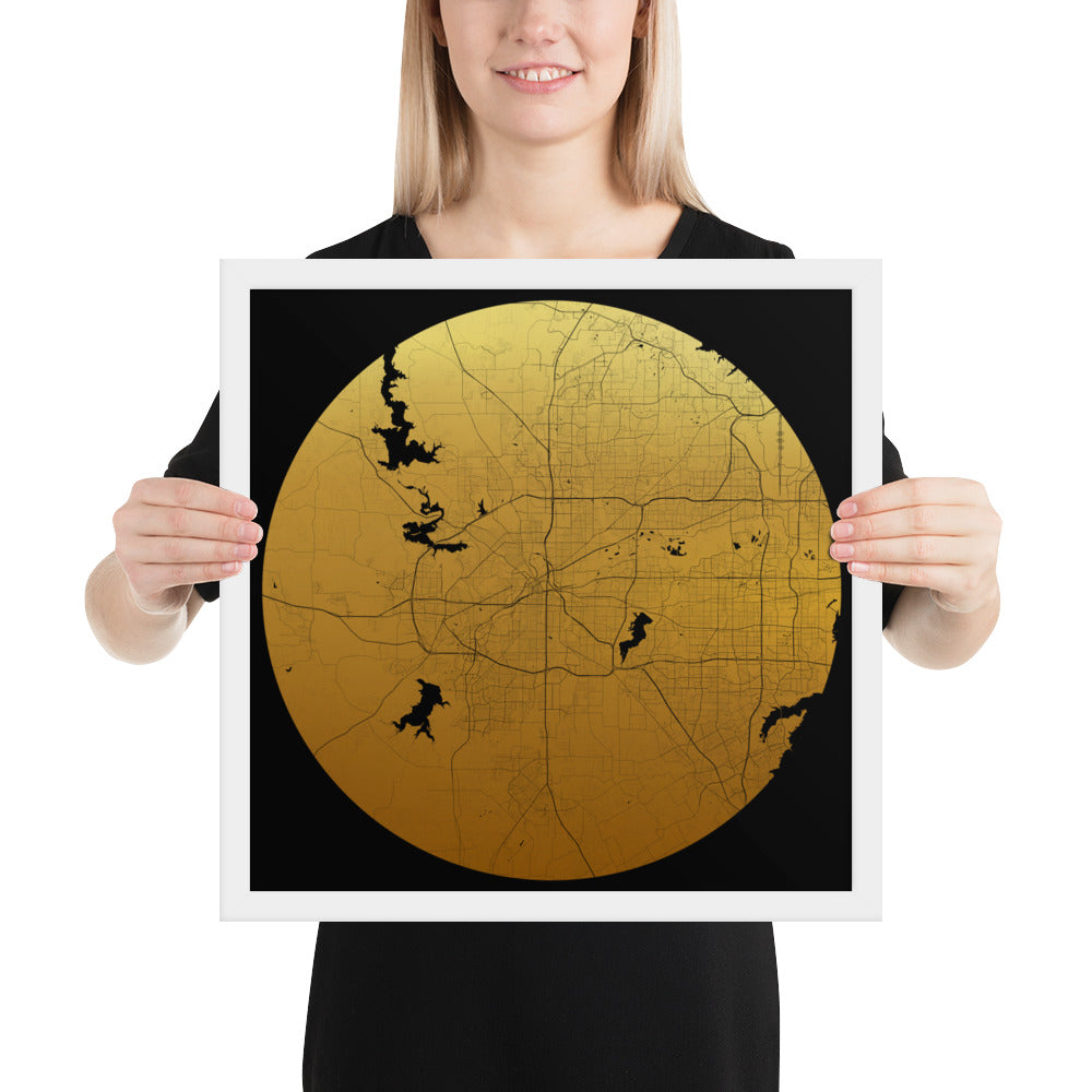 Fort Worth Gold on Black Framed Map