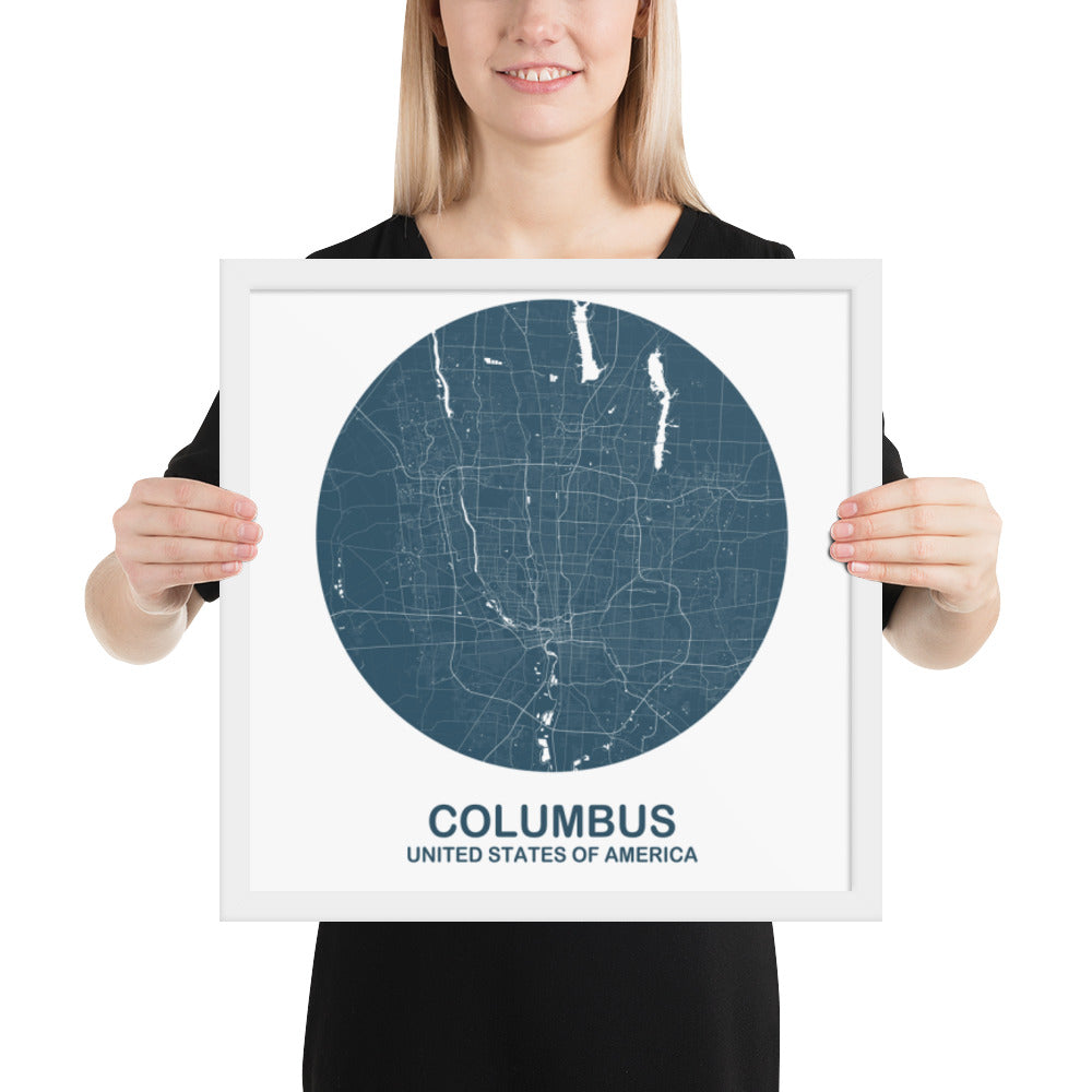 Columbus Circular Blue Framed Map