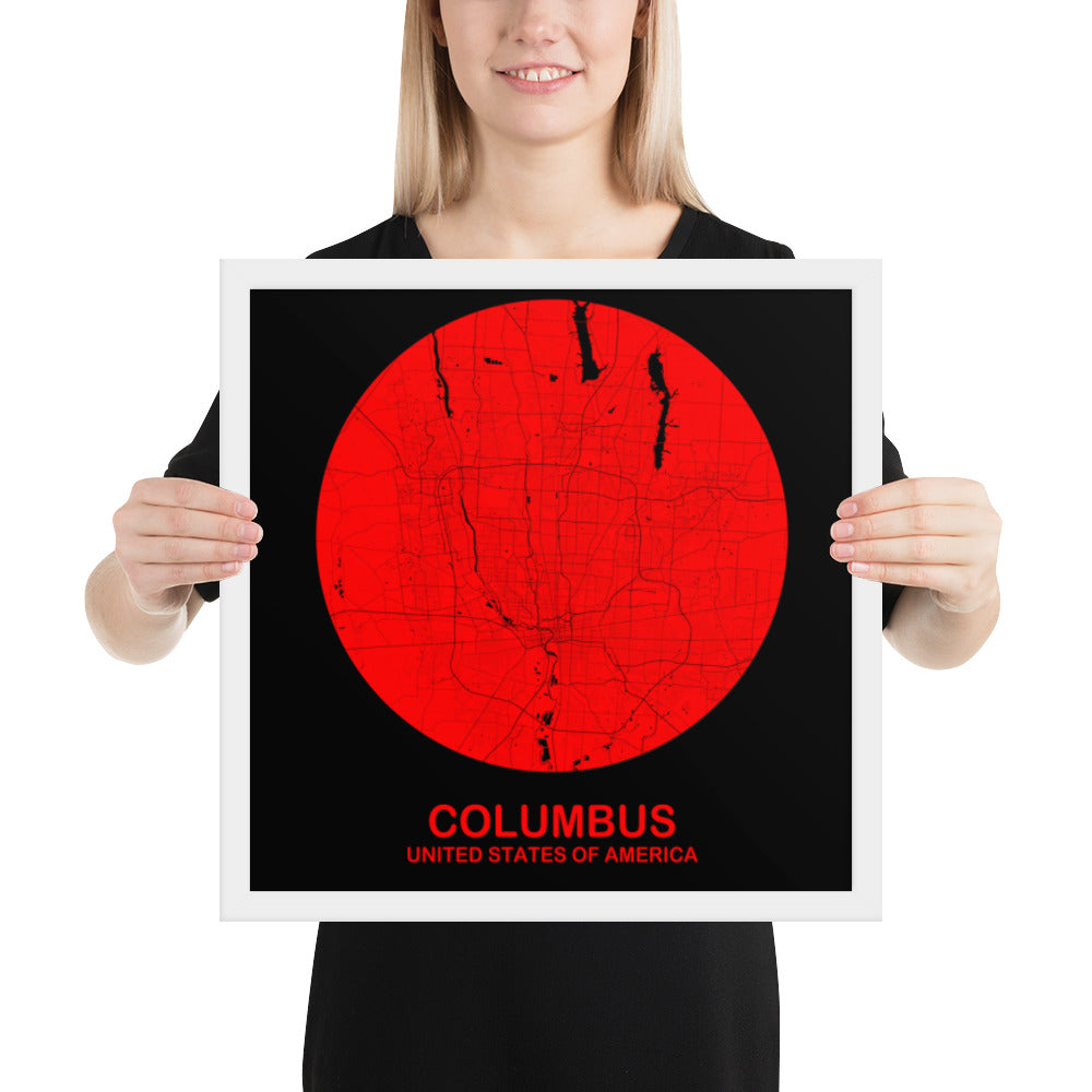 Columbus Circular Red Framed Map