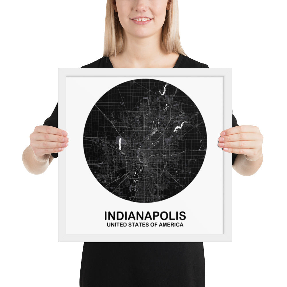 Indianapolis Circular Black Framed Map