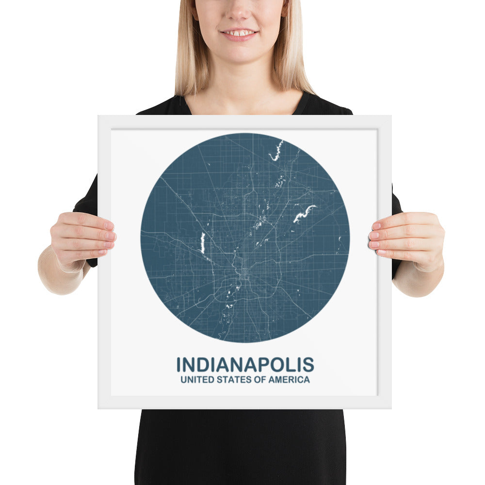 Indianapolis Circular Blue Framed Map