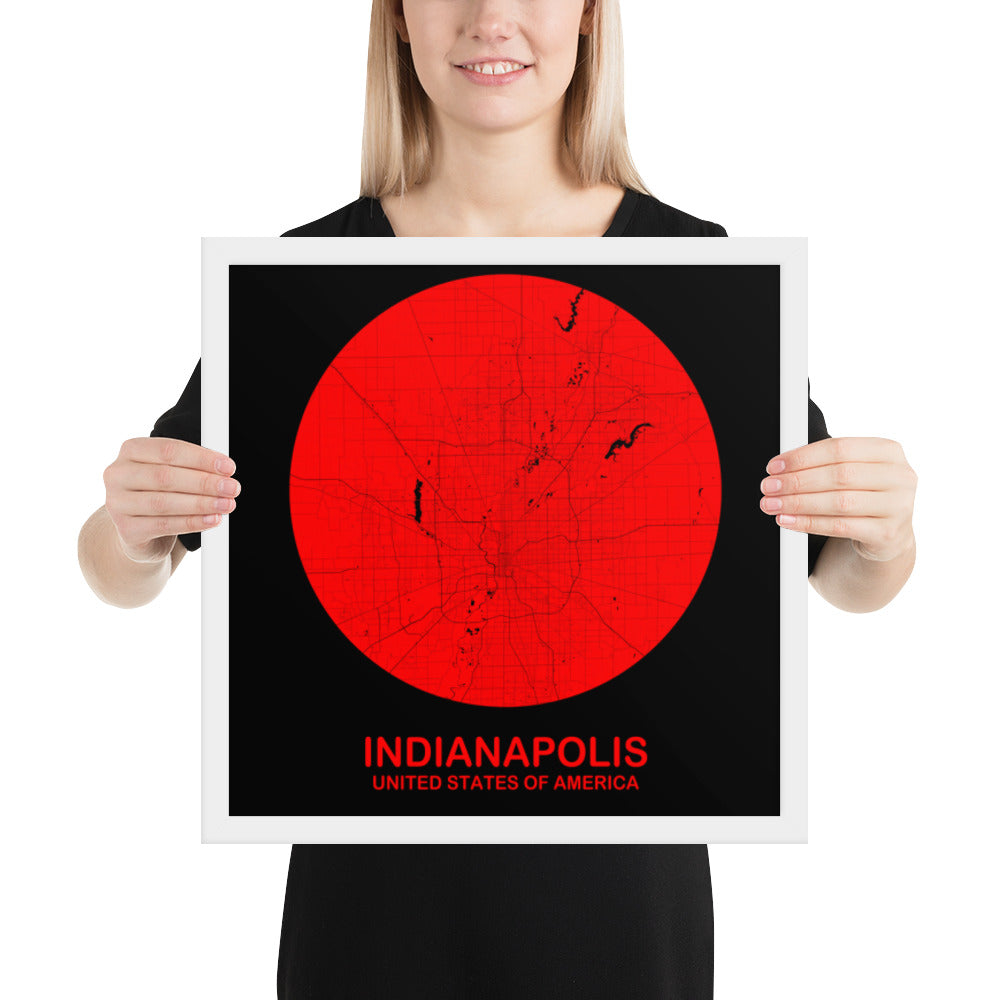 Indianapolis Circular Red Framed Map