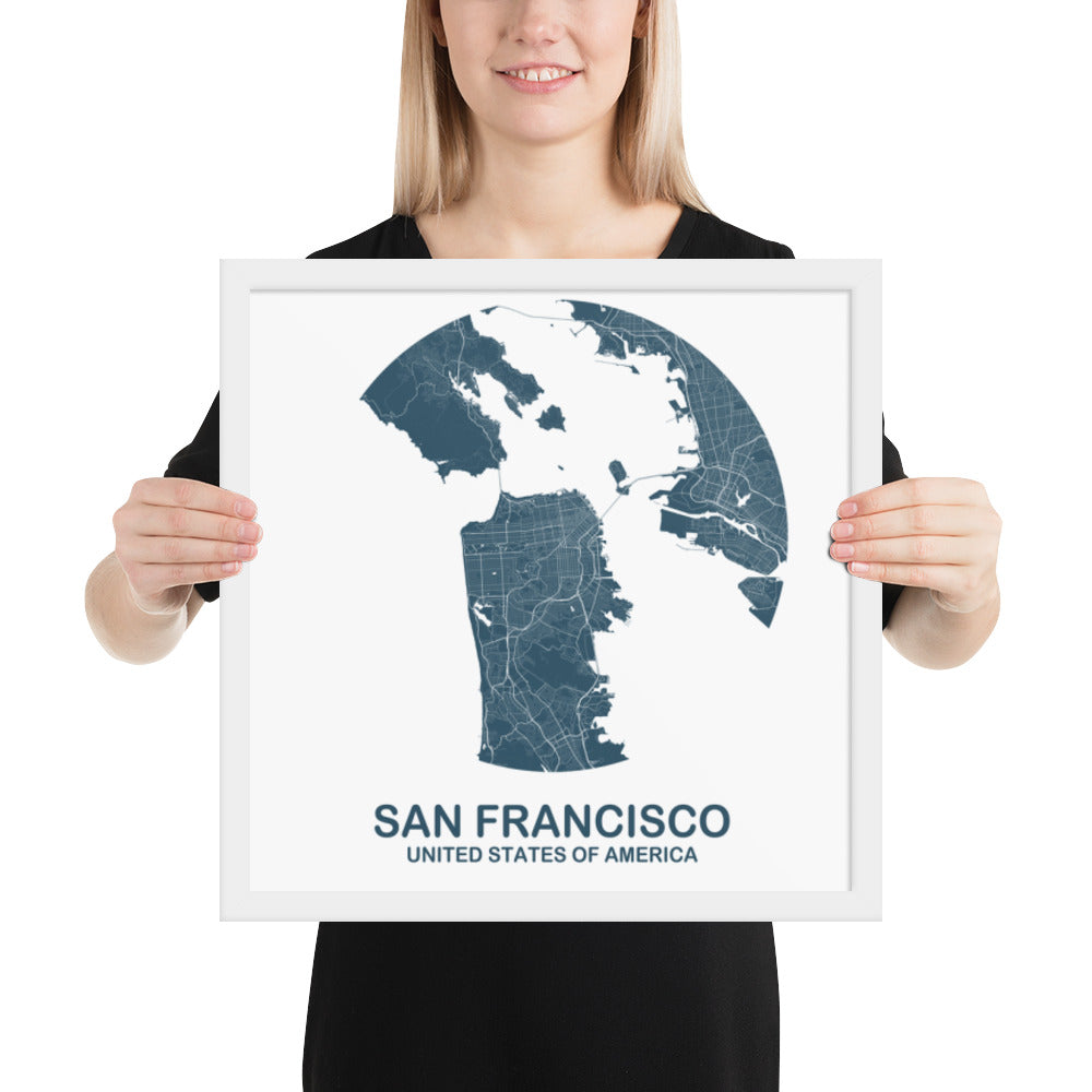 San Francisco Circular Blue Framed Map