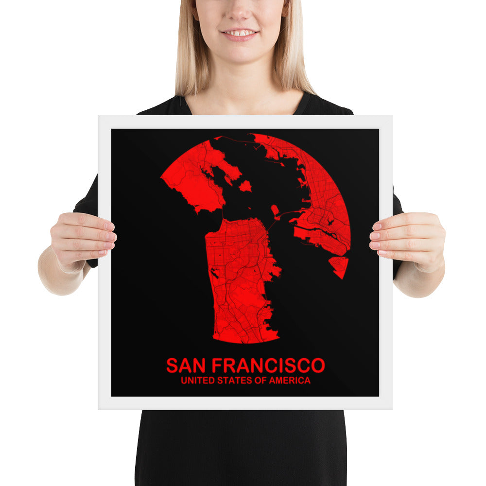 San Francisco Circular Red Framed Map