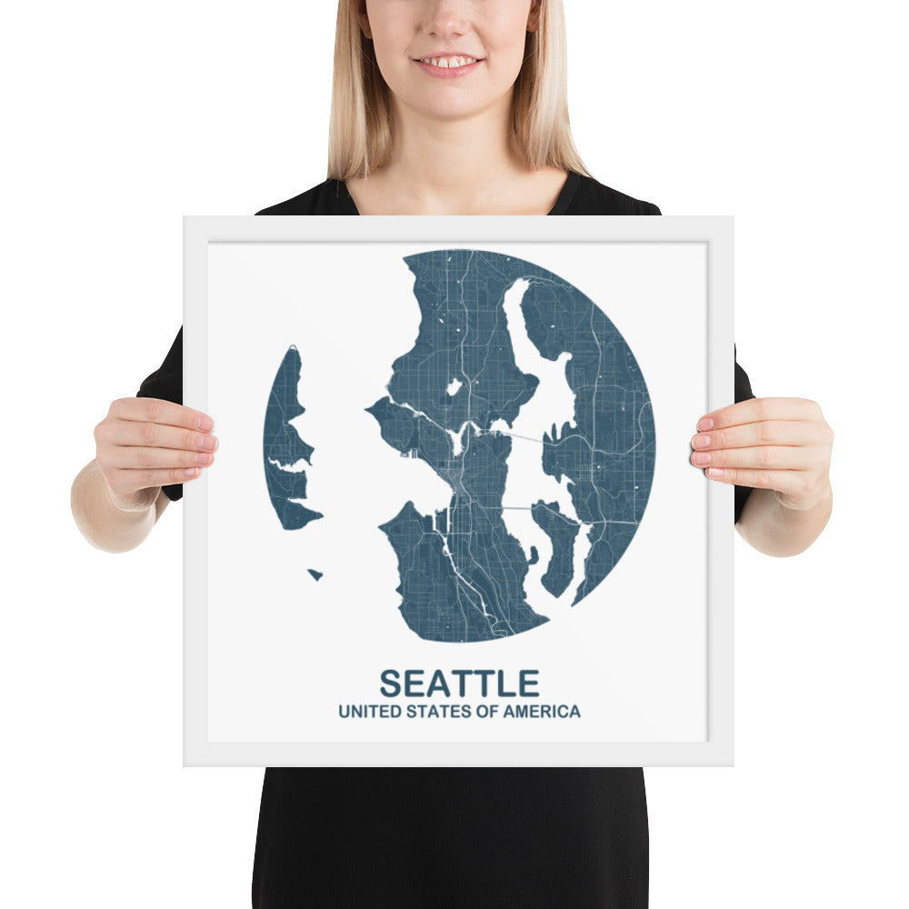 Seattle Circular Blue Framed Map