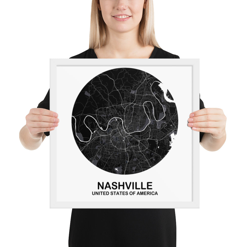 Nashville Circular Black Framed Map