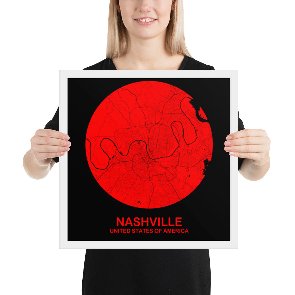 Nashville Circular Red Framed Map