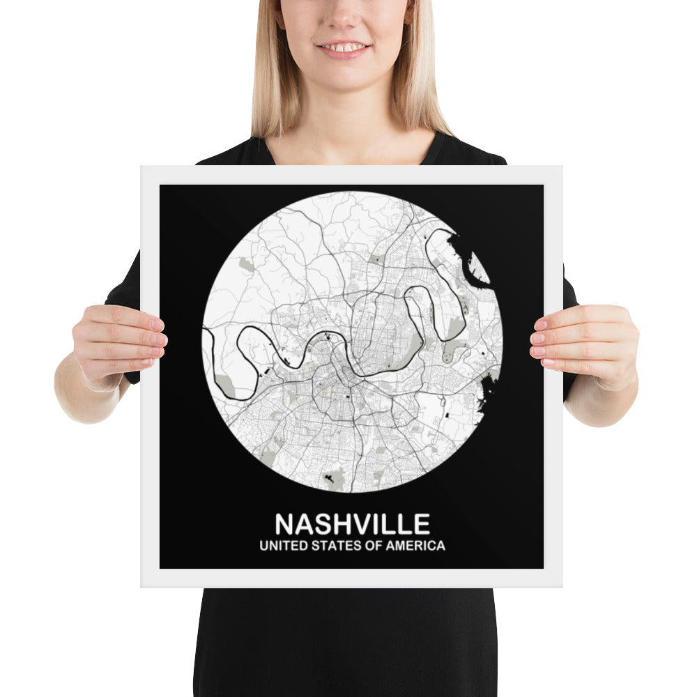 Nashville Circular White Framed Map