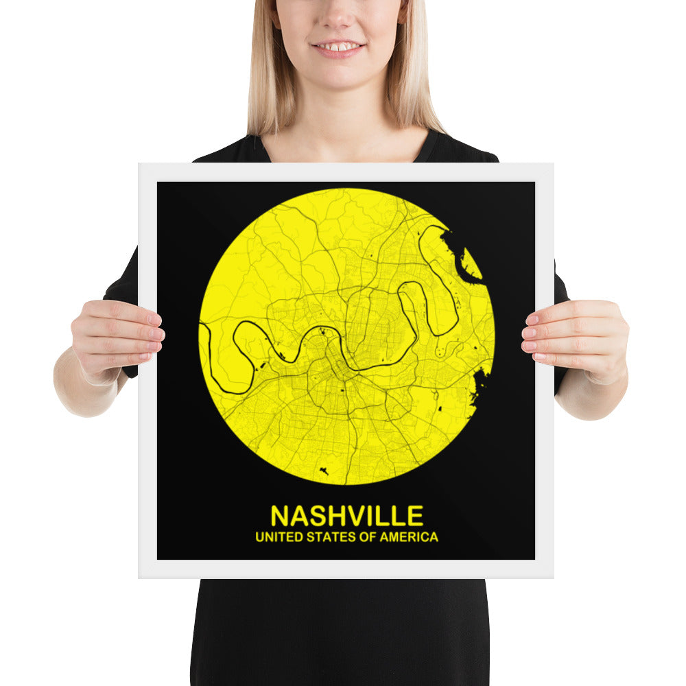 Nashville Circular Yellow Framed Map