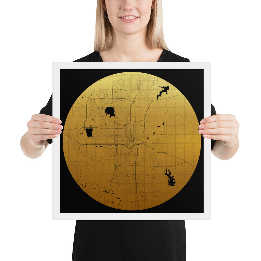 Oklahoma City Gold on Black Framed Map