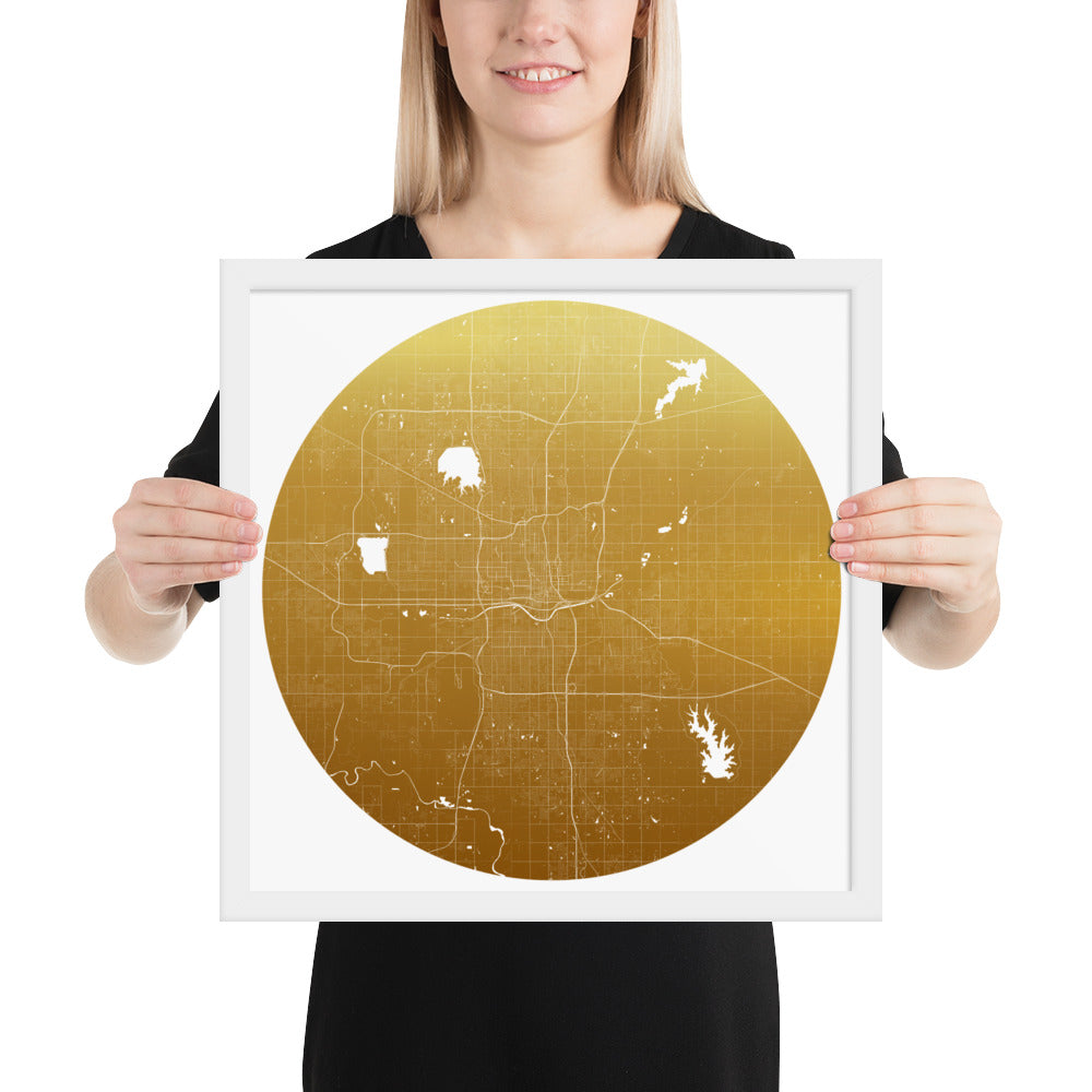 Oklahoma City Gold on White Framed Map