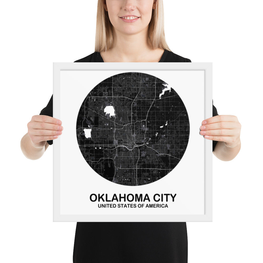 Oklahoma City Circular Black Framed Map