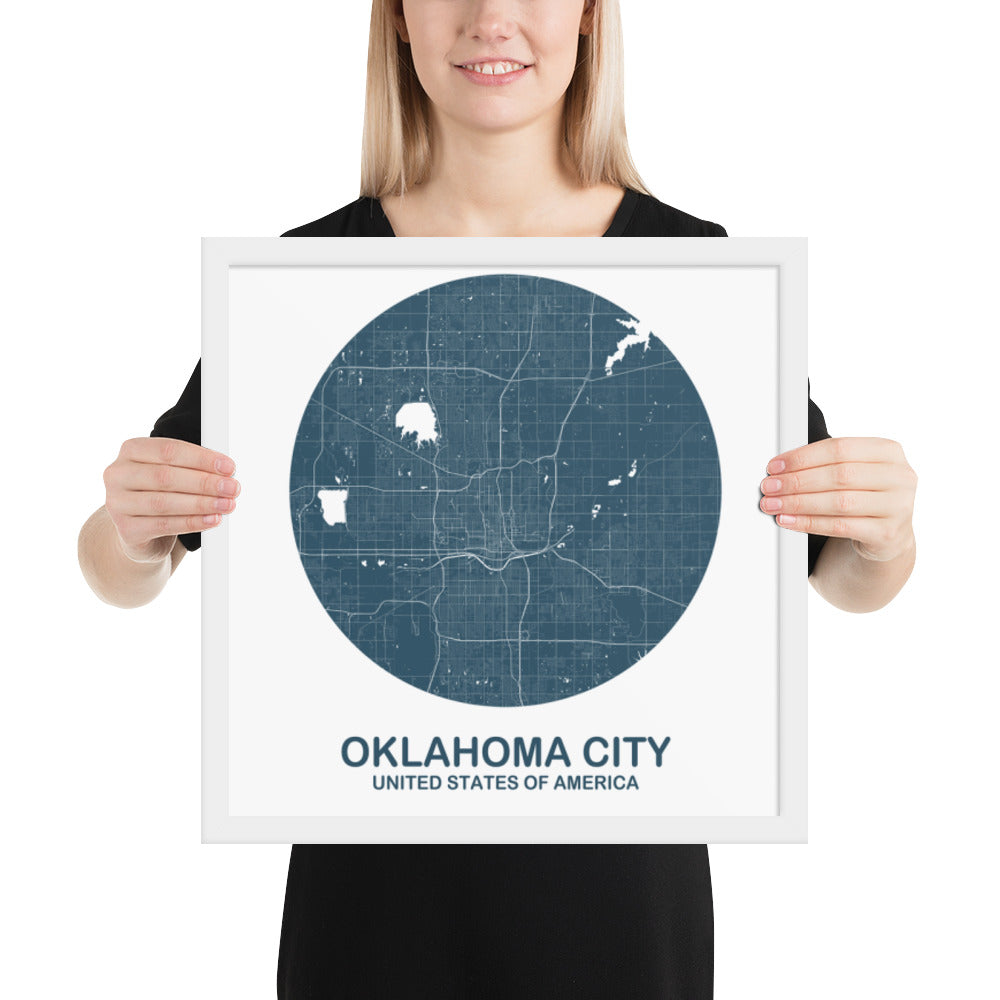 Oklahoma City Circular Blue Framed Map