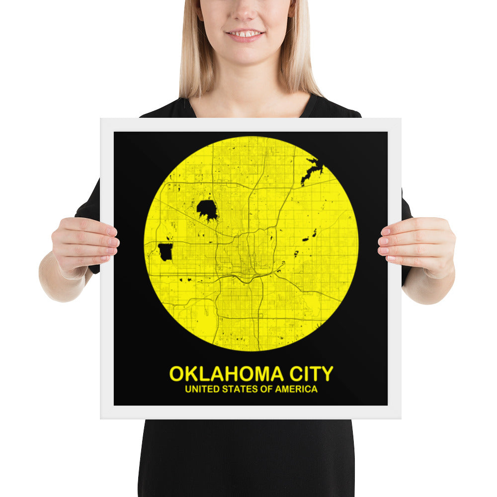 Oklahoma City Circular Yellow Framed Map