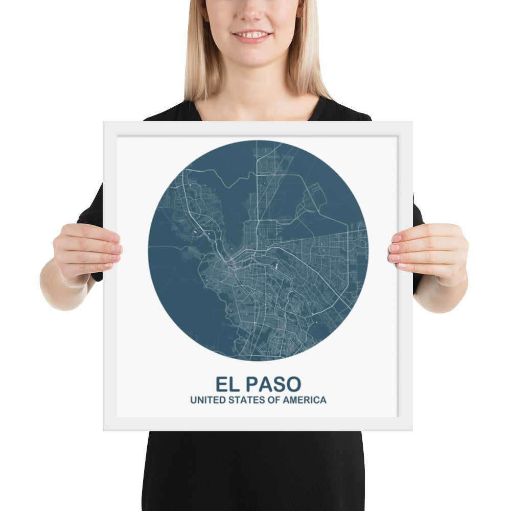 El Paso Circular Blue Framed Map