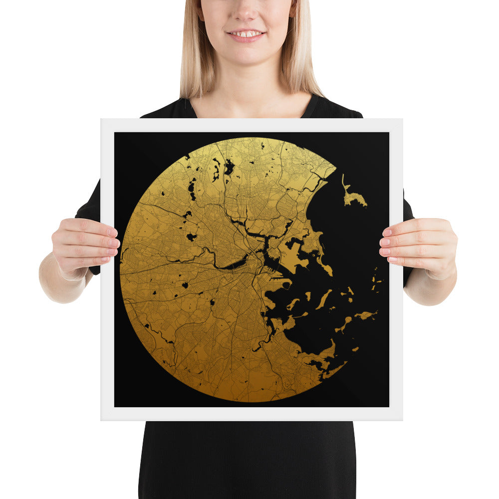 Boston Gold on Black Framed Map