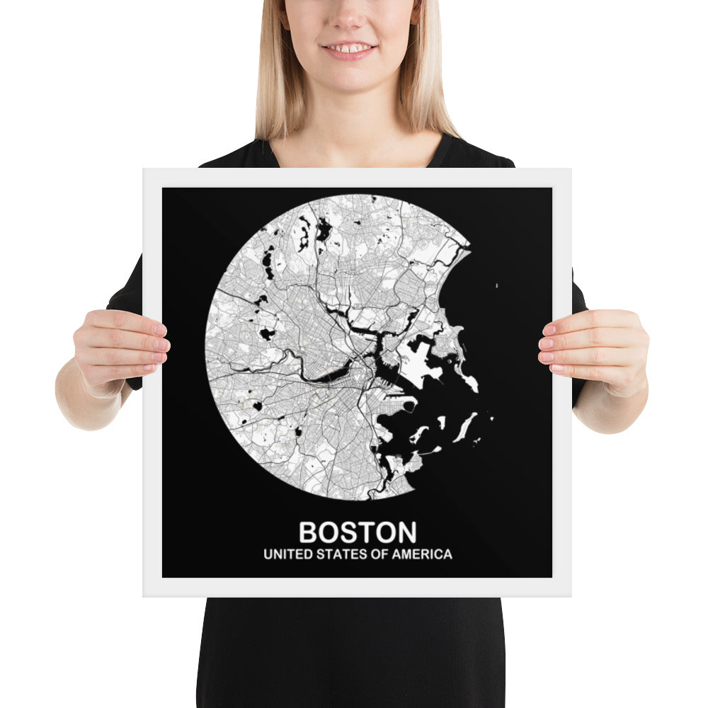 Boston Circular White Framed Map