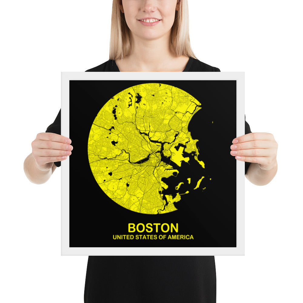 Boston Circular Yellow Framed Map