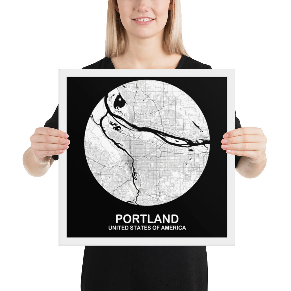 Portland Circular White Framed Map