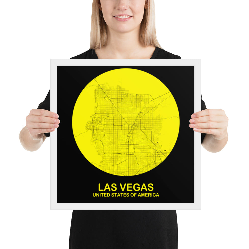 Las Vegas Circular Yellow Framed Map