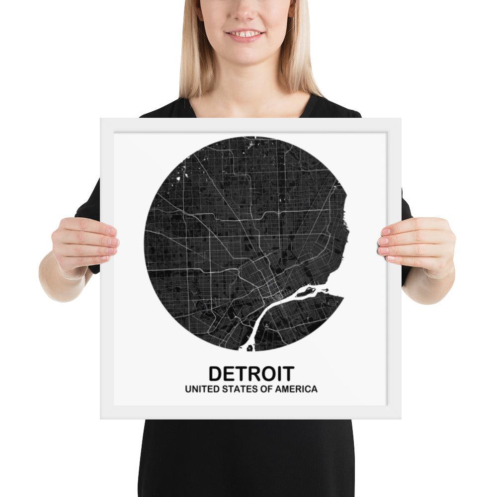 Detroit Circular Black Framed Map