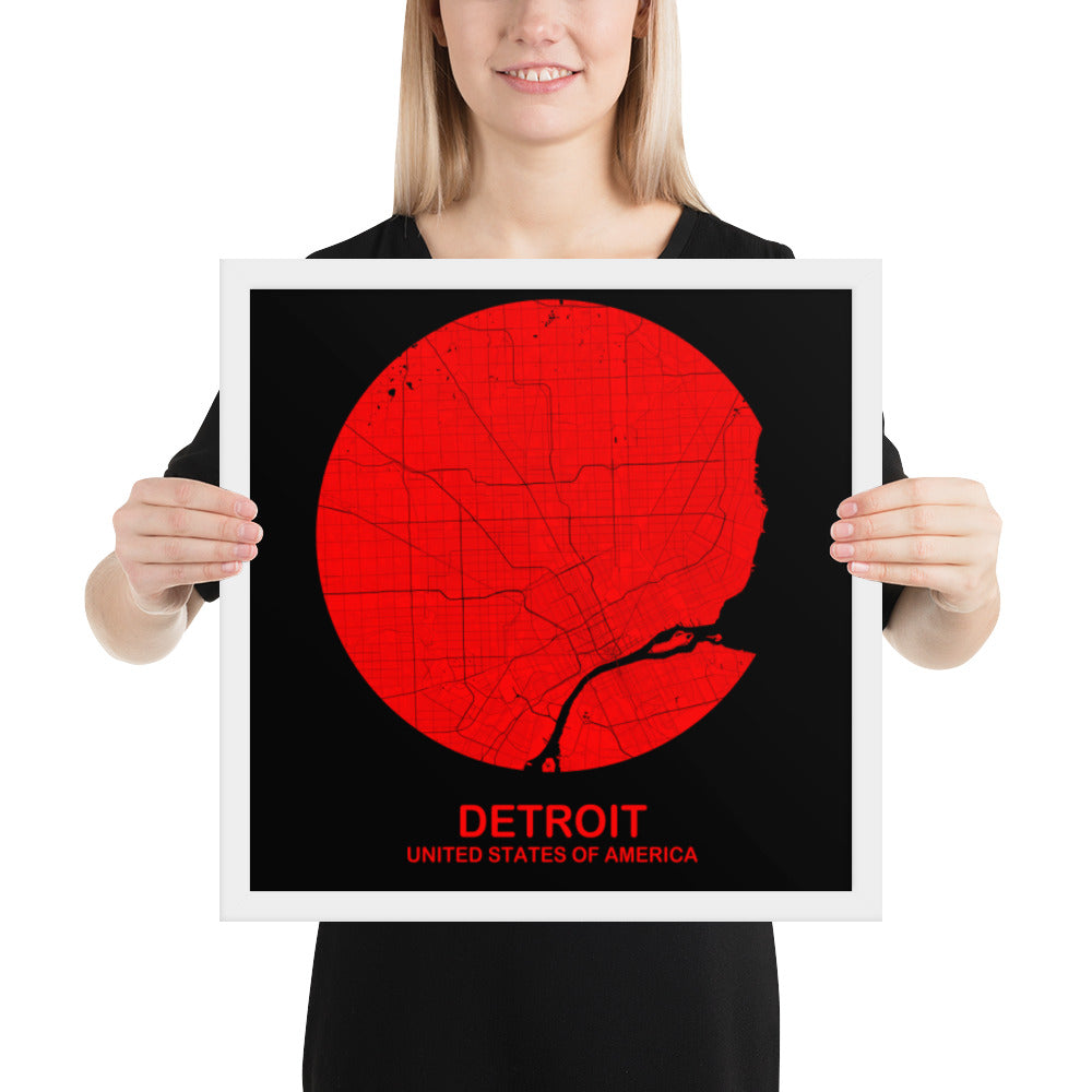 Detroit Circular Red Framed Map