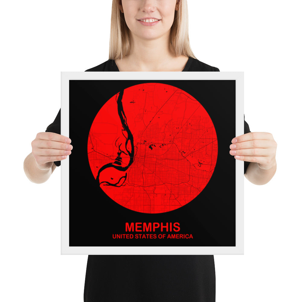 Memphis Circular Red Framed Map