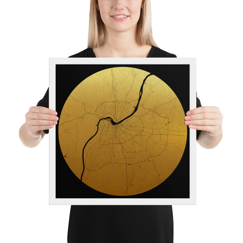 Louisville Gold on Black Framed Map