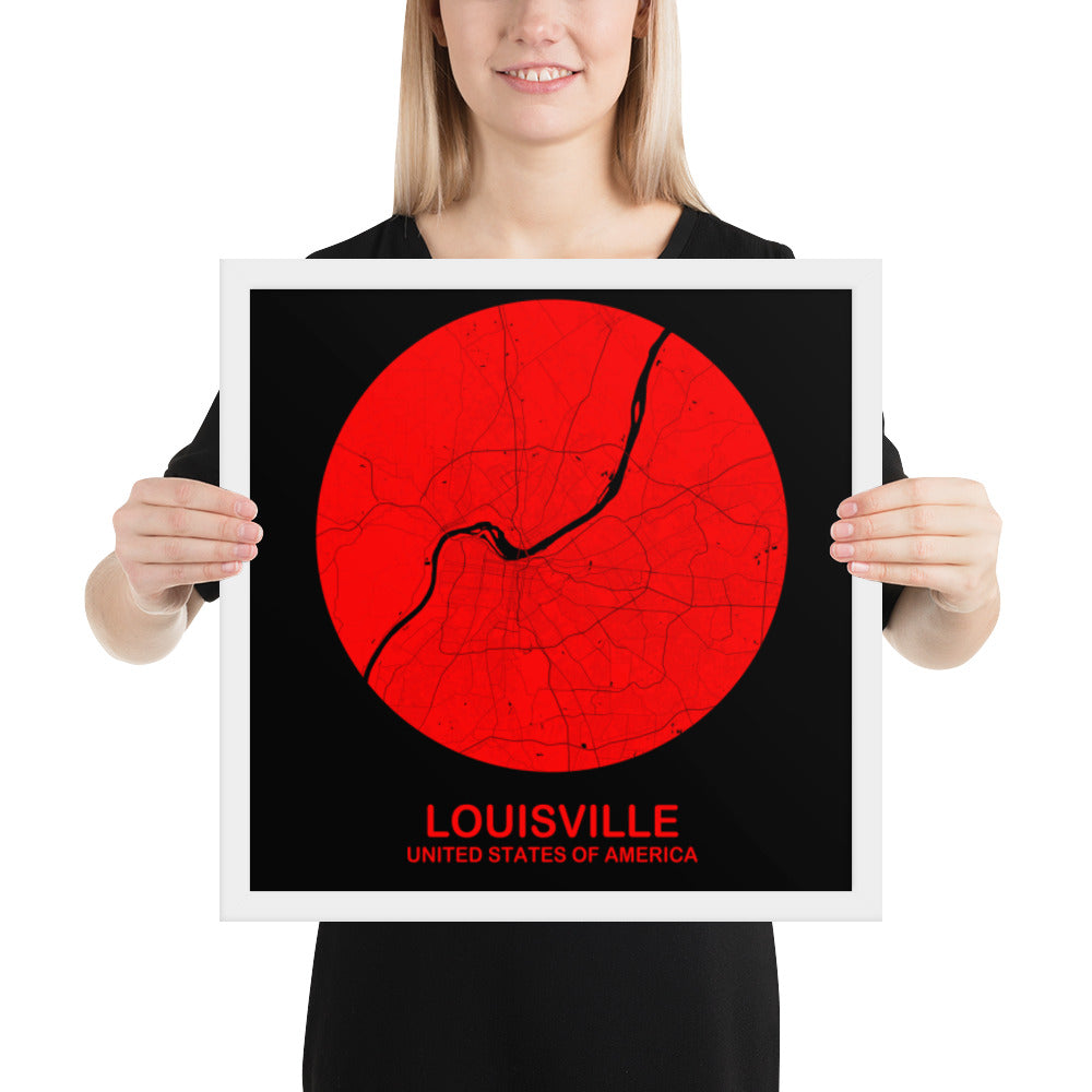 Louisville Circular Red Framed Map